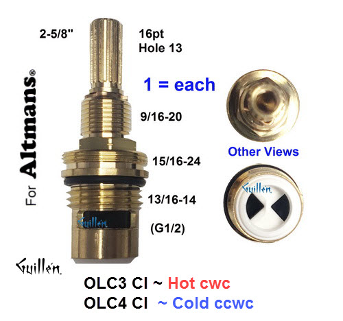 Altmans OLC3 CI;;__ 2-5/8in 16pt; Hot ccw; 1/4 brass ceramic cartridge; in Unfinish; Replaces OLC3