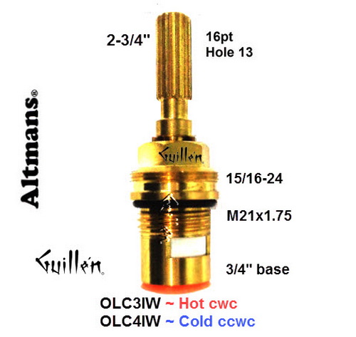 Altmans OLC4 IW;;__ 2-3/4in 16pt; Cold cccw; 1/4 brass ceramic cartridge; in Unfinish