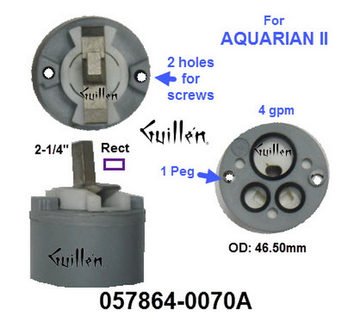 American Standard 057864-0070A; Aquarian II;__ 2-1/4in Rect' Single lever cartridge 4.0 gpm; in Unfinish; Replaces 057864-0700; 069379-0700