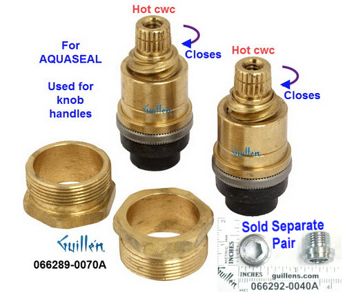 American Standard 066289-0070A; ; Hot cw valve pair rebuild kit cartridge aquaseal for knob handle faucet; in Unfinish; For Lever or Cold use 066291-0070A