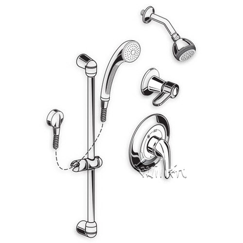 American Standard 1662223; ; commercial shower system kit - 2.5 gpm repair replacement technical part breakdown