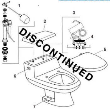 American Standard 2008, 2008.019; Ellisse; elongated one piece 1.6 gpf toilet repair technical parts breakdown; in Unfinish