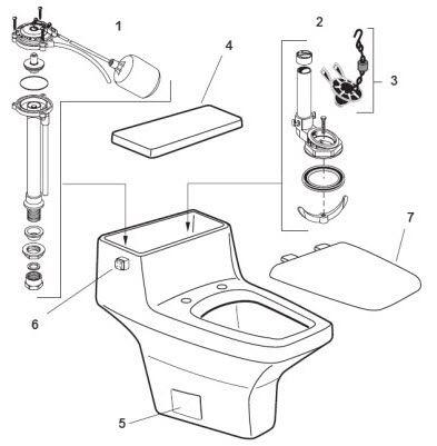 American Standard 2063.015; Pallas, Plaza; elongated one piece 1.6 gpf toilet repair technical part breakdown