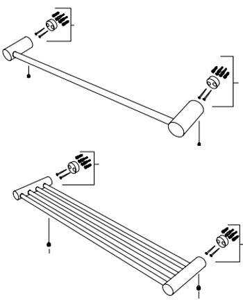 American Standard 2064.034, 2064.018, 2064.024; Serin; accessories 18 towel bar 24"" towel bar towel shelf repair replacement technical part breakdown""