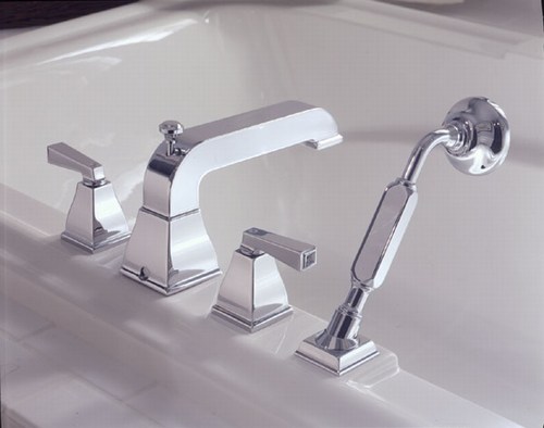 American Standard 2555.901.002; Town square; two handle deck-mount tub faucet with personal shower; in Polished Chrome; Discontinued Product