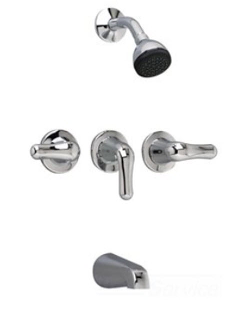 American Standard 3375; Colony Soft; three handle bath shower metal lever faucet repair replacement technical parts breakdown; in Unfinish