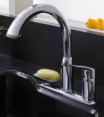 American Standard 4101.350, 4101.351; Arch; one handle hi-flow pull out with soap dish kitchen faucet repair replacement technical part breakdown