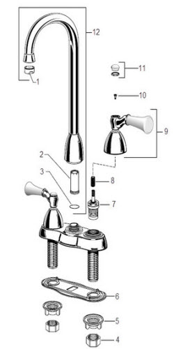 American Standard 4223; Culinaire; two handle bar / pantry kitchen faucet repair technical part breakdown