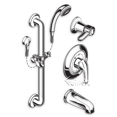 American Standard 1662SG212; ; commercial shower system 1.5 gpm slide-grab bar repair replacement technical part breakdown