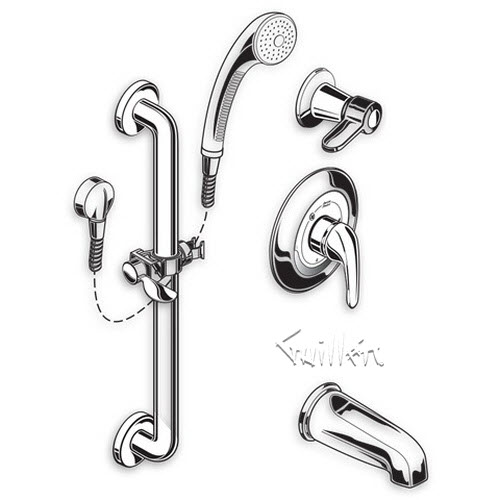 American Standard 1662SG222; ; commercial shower system 2.5 gpm slide-grab bar repair replacement technical part breakdown