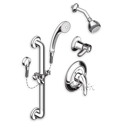 American Standard 1662SG223; ; commercial shower system 2.5 gpm slide-grab bar repair replacement technical part breakdown