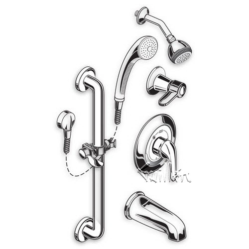American Standard 1662SG224; ; commercial shower system 2.5 gpm slide-grab bar repair replacement technical part breakdown