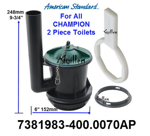 American Standard 7381983-400.0070AP; Champion 4; flush valve 1.28 or 1.6 gpf for two piece toilets universal including wrench; in Unfinish