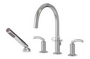 Aquabrass 13018-PC; Teo; 4 deck-mount tub filler with handshower; in Polished Chrome