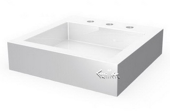 Aquabrass 17103-WHGL; Lugano; square counter top basin-8" centerset (3 holes); in Glossy Whiteite