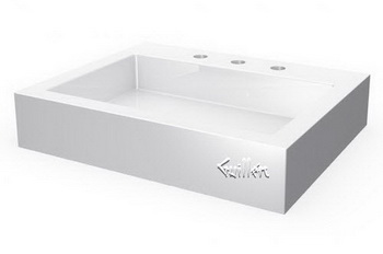 Aquabrass 17203-WHGL; Lugano; rectangular counter top basin-8" centerset (3 holes); in Glossy Whiteite