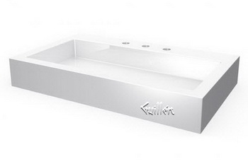 Aquabrass 17303-WHGL; Lugano; rectangular counter top basin-8" centerset (3 holes); in Glossy Whiteite