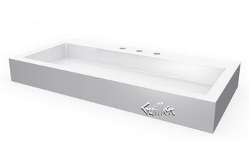 Aquabrass 17403-WHGL; Lugano; rectangular counter top basin-8" (3 holes); in Glossy Whiteite