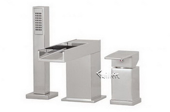 Aquabrass 77313-BN; Streem; 3 piece deck-mount open spout tub filler with handshower; in Brushed Nickel