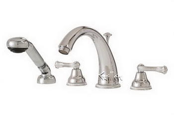 Aquabrass 8018-GD; San Remo; 4 piece deck-mount tub filler with handshower; in Polished Gold