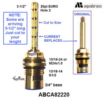 Aquabrass ABCA82220;;__ 5-1/2in 20pt; Hot cwc; 1/4 turn brass cermamic cartridge for stut-off valve 3/4; in Unfinish   ABCA12098