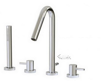 Aquabrass X7518-PC; Xround; 4 piece deck-mount tub filler with handshower; in Polished Chrome