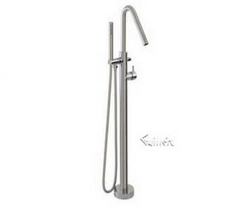 Aquabrass X7585-PC; Xround; floor-mount filler tub with handshower; in Polished Chrome