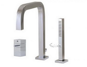 Aquabrass X7633-PC; Xsquare; 3 piece deck-mount filler with handshower; in Polished Chrome