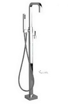 Aquabrass X7685-PC; Xsquare; floor-mount filler tub with handshower; in Polished Chrome
