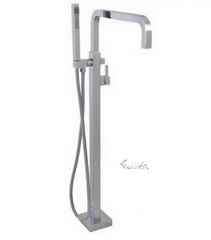 Aquabrass X7695-PC; Xsquare; floor-mount filler tub with handshower; in Polished Chrome