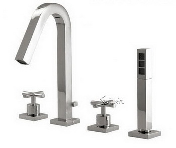 Aquabrass X7718-PC; Xsquare; 4 piece deck-mount tub filler with handshower; in Polished Chrome