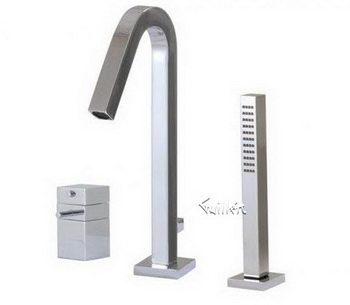 Aquabrass X7733-PC; Xsquare; 3 deck-mount tub filler with handshower; in Polished Chrome