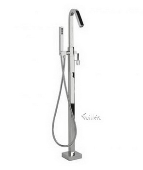 Aquabrass X7785-PC; Xsquare; floor-mount filler tub with handshower; in Polished Chrome