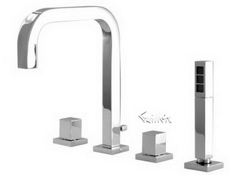 Aquabrass X7818-PC; Xsquare; 4 piece deck-mount tub filler with handshower; in Polished Chrome