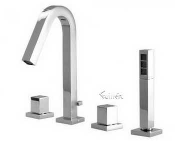 Aquabrass X7918-PC; Xsquare; 4 piece deck-mount tub filler with handshower; in Polished Chrome