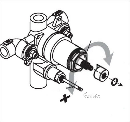 Aquabrass N1002; 1/2"" pressure balance valve for shower and tub with stops and diverter; technical part breakdown catalog