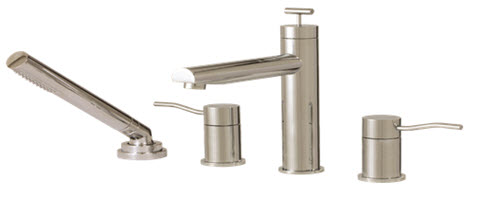 Aquabrass 1018-BN; Volare Curved; deck-mount tub filler with handshower; in Brushed Nickel