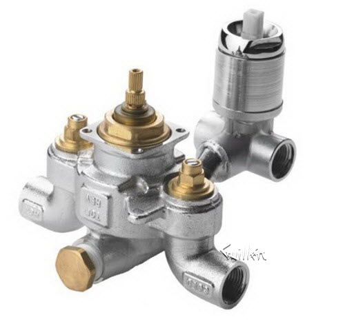 Aquabrass N1058; ; 1/2"" thermostatic valve with stops and 2 way diverter with volume controls; technical part breakdown catalog