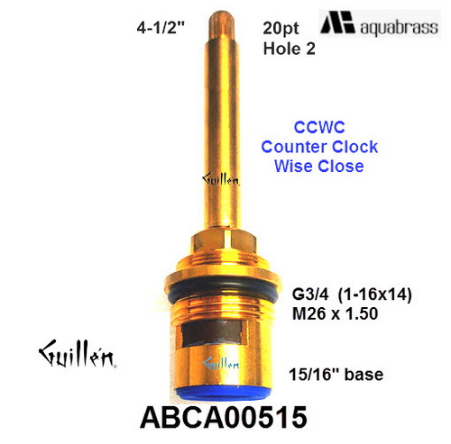 Aquabrass ABCA00515;;__ 4-1/2in 20pt; Ccwc; 1/4 Turn brass ceramic cartridge 3/4in for volume control valve 7.3 cm; in Unfinish