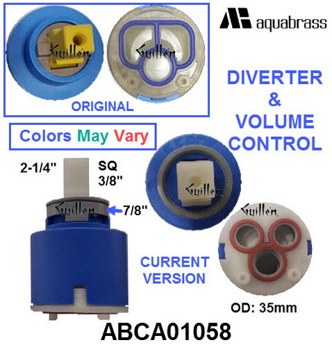 Aquabrass ABCA01058;;__ 2-1/4in SQ; Single lever cartridge; Diverter / Volume 1/2 for thermostatic and pressure balance valve 1058; in Unfinish