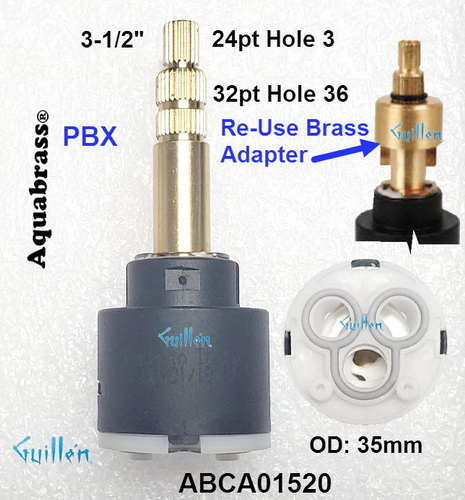 Aquabrass ABCA01520;;__ 3-1/2in 24pt x 32pt; Pressure balance cartridge PRIOR 2010 for 1000 / 1002; in Unfinish