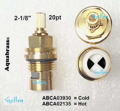 Aquabrass ABCA03930;;__ 2-1/8in 20pt; Cold 1/4 turn brass ceramic cartridge for 28016 / 1016 / 1017 / 1018; in Unfinish