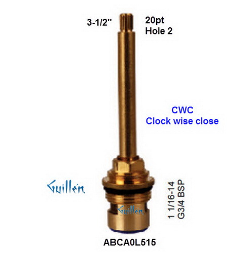 Aquabrass ABCA0L515;;__ 3-1/2in 20pt; cwc Hot 1/4 turn brass ceramic cartridge 3/4in for shut off valve stem 8 cm; in Unfinish