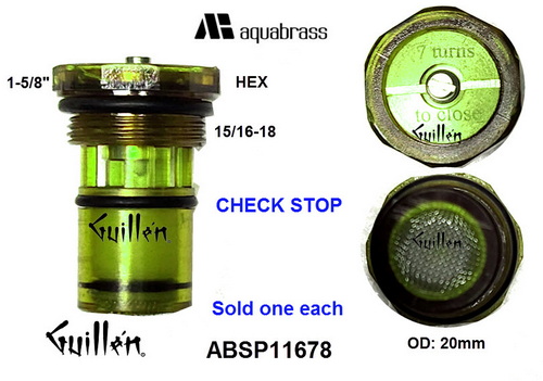 Aquabrass ABSP11678;;__ 1-5/8in HEX; Check stop for Thermostatic valve; in Unfinish; Use CAOMSERVICESTOPS