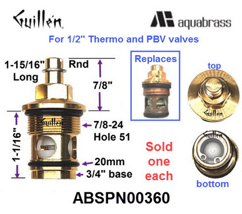 Aquabrass ABSPN00360; Uniplex;__ 1-15/16in Rnd; Check stop (one each) for 1/2 inch Thermostatic or pressure balance valves; in Unfinish; Replaces ABSP00360; ABSPN0360