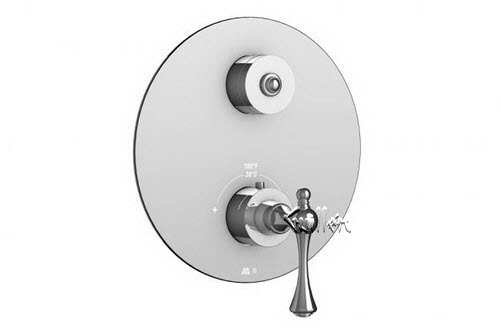 Aquabrass R21-7374-BN; Belmont-Regency; round thermostatic trim with 2 way diverter regency & decoround handle thermostatic; in Brushed Nickel