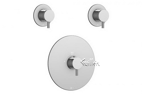 Aquabrass R24-6161-PC; Volare Curved-Volare Straight; round thermostatic trim 2 shut-off with volare handle; in Polished Chrome