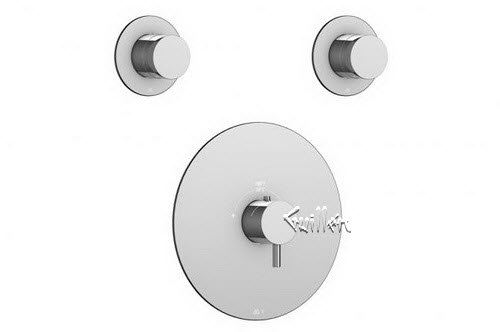 Aquabrass R24-6175-PC; Kiki; round thermostatic trim 2 shut-off with volare & uniround handle; in Polished Chrome