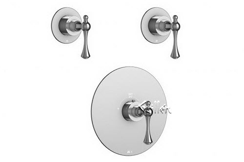 Aquabrass R24-7373-PC; Belmont-Regency; round thermostatic trim 2 shut-off with regency handle; in Polished Chrome