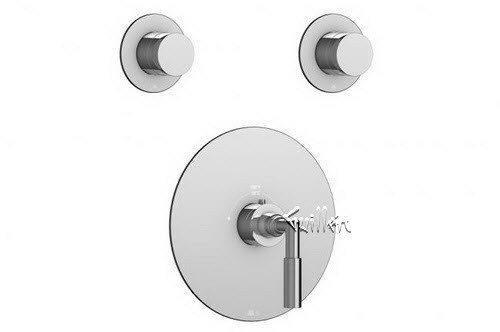 Aquabrass R24-7875-BN; Zara; round thermostatic trim 2 shut-off with geo & uniround handle; in Brushed Nickel